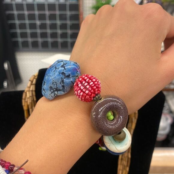 Treska  BoHo Multi Color Bead w/Turq Necklace Set - Picture 2 of 3